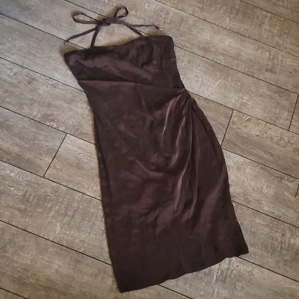 No Label- silky, light, brown halter dress 024